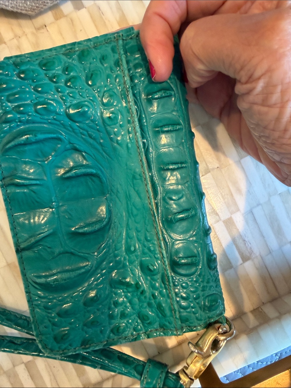 Brahmin Teal Croc-Embossed Wristlet (LS) - Picture 4 of 4
